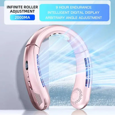 Portable Neck Fan Digital Display Pink Frontal