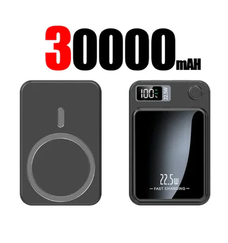Magnetic Rechargeble Powerbank Black Frontal 30000mAH